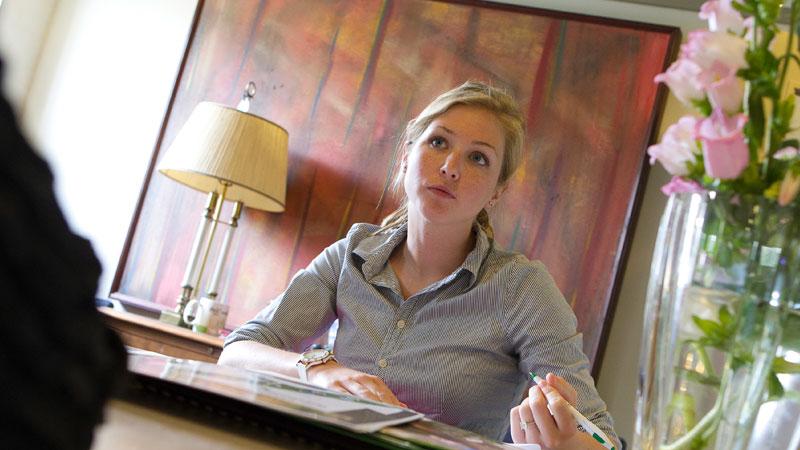 Student in office at desk