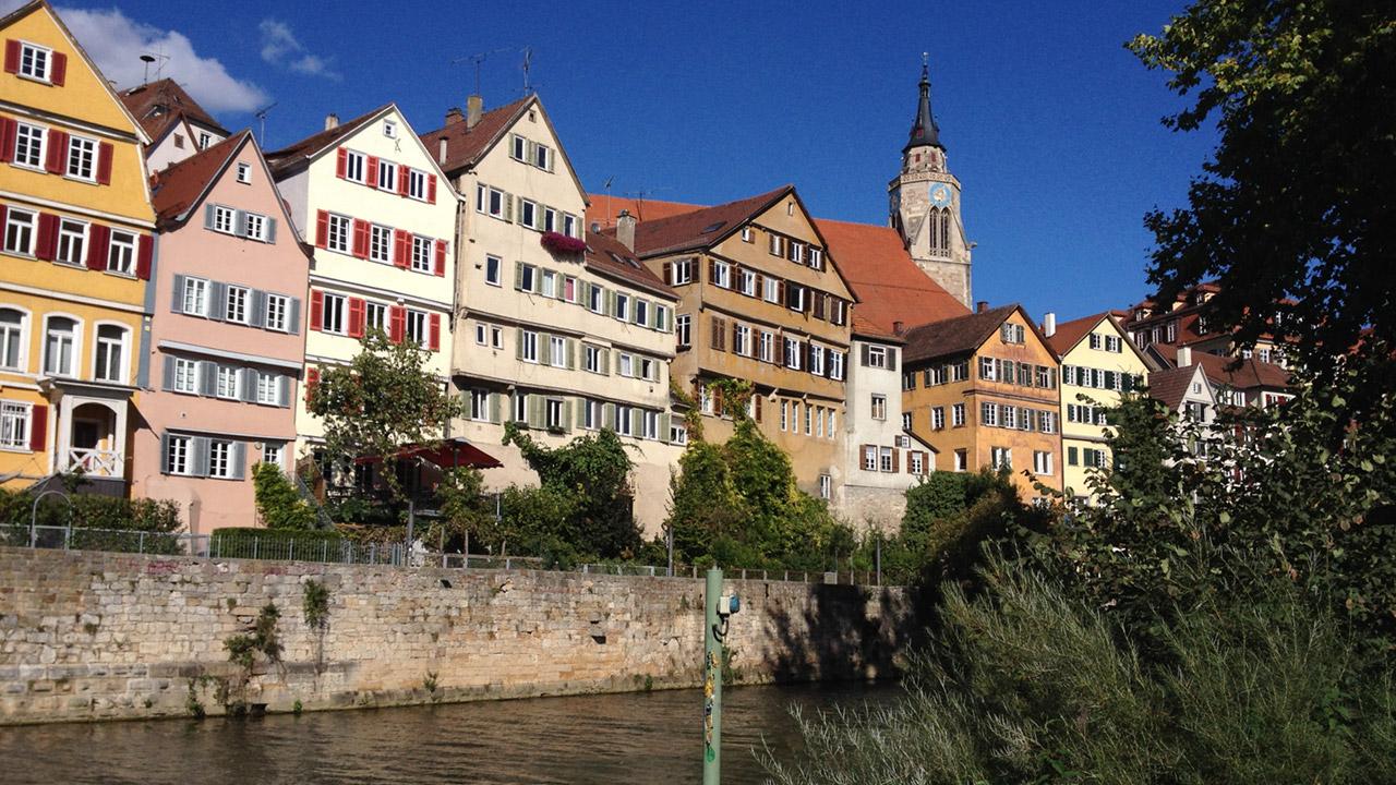 Houses along a European river front